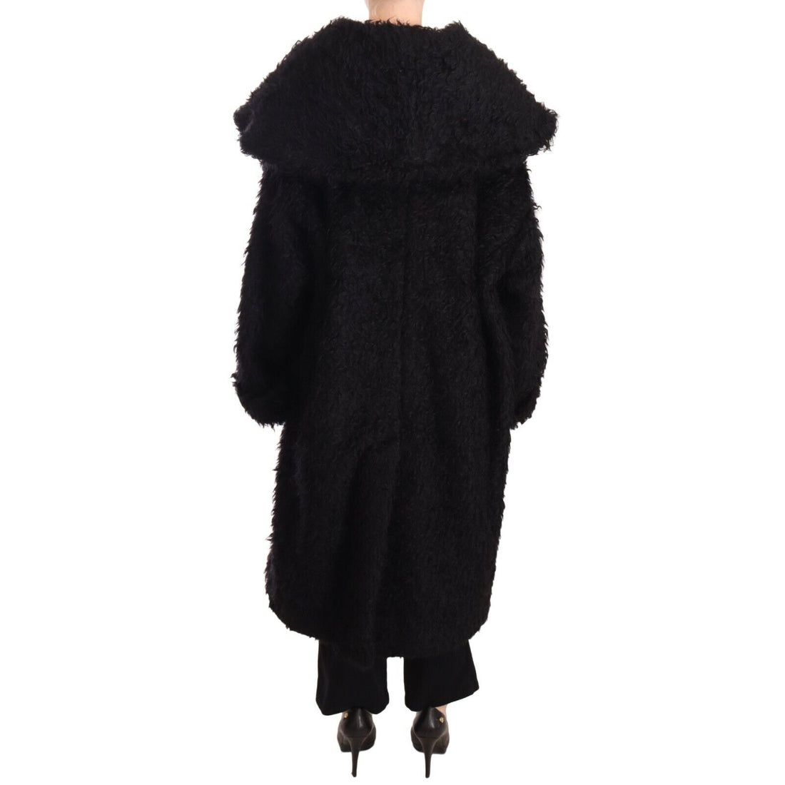 Dolce & Gabbana Black Mohair Fur Cape Trench Coat Jacket - Paris Deluxe