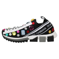 Dolce & Gabbana Black Multicolor Crystal Sneakers Shoes - Paris Deluxe
