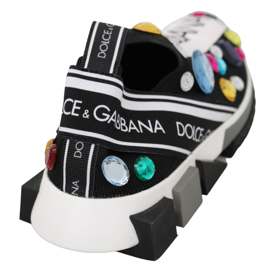 Dolce & Gabbana Black Multicolor Crystal Sneakers Shoes - Paris Deluxe