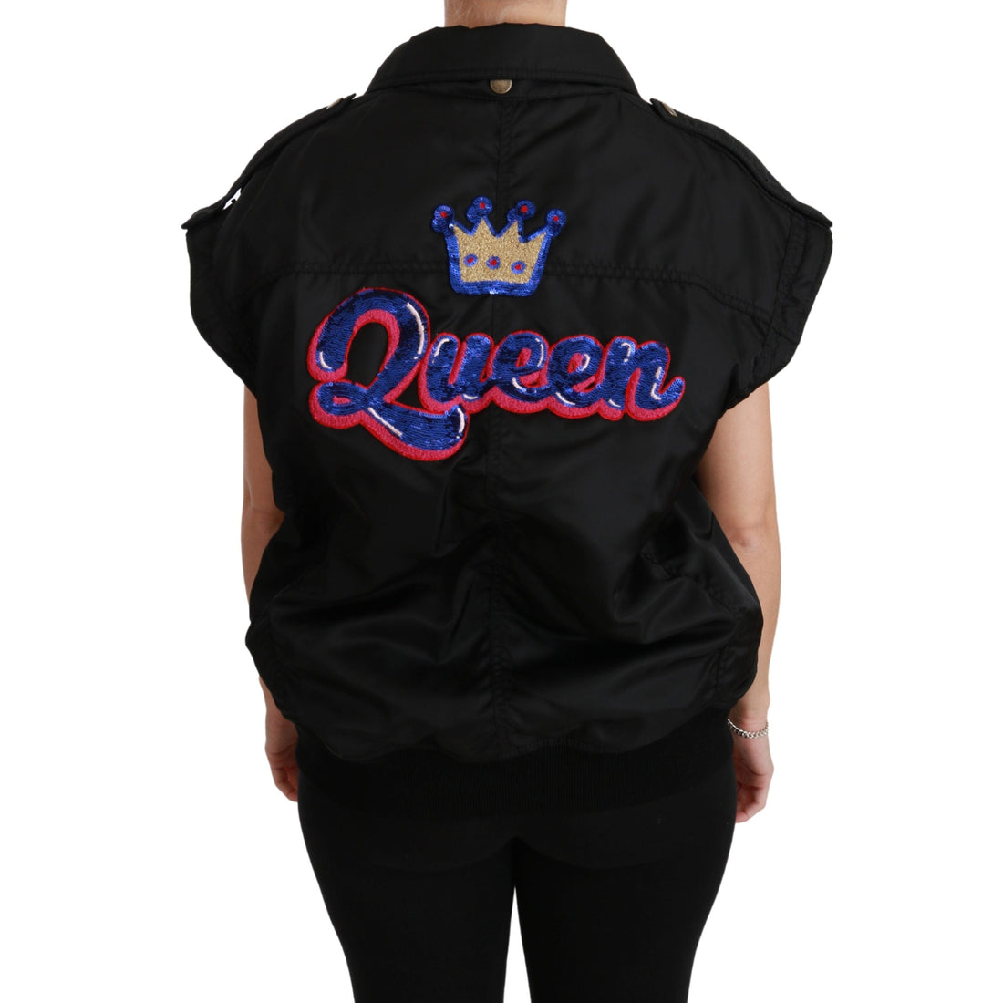 Dolce & Gabbana Black Queen Crown Sequined Bomber Jacket - Paris Deluxe