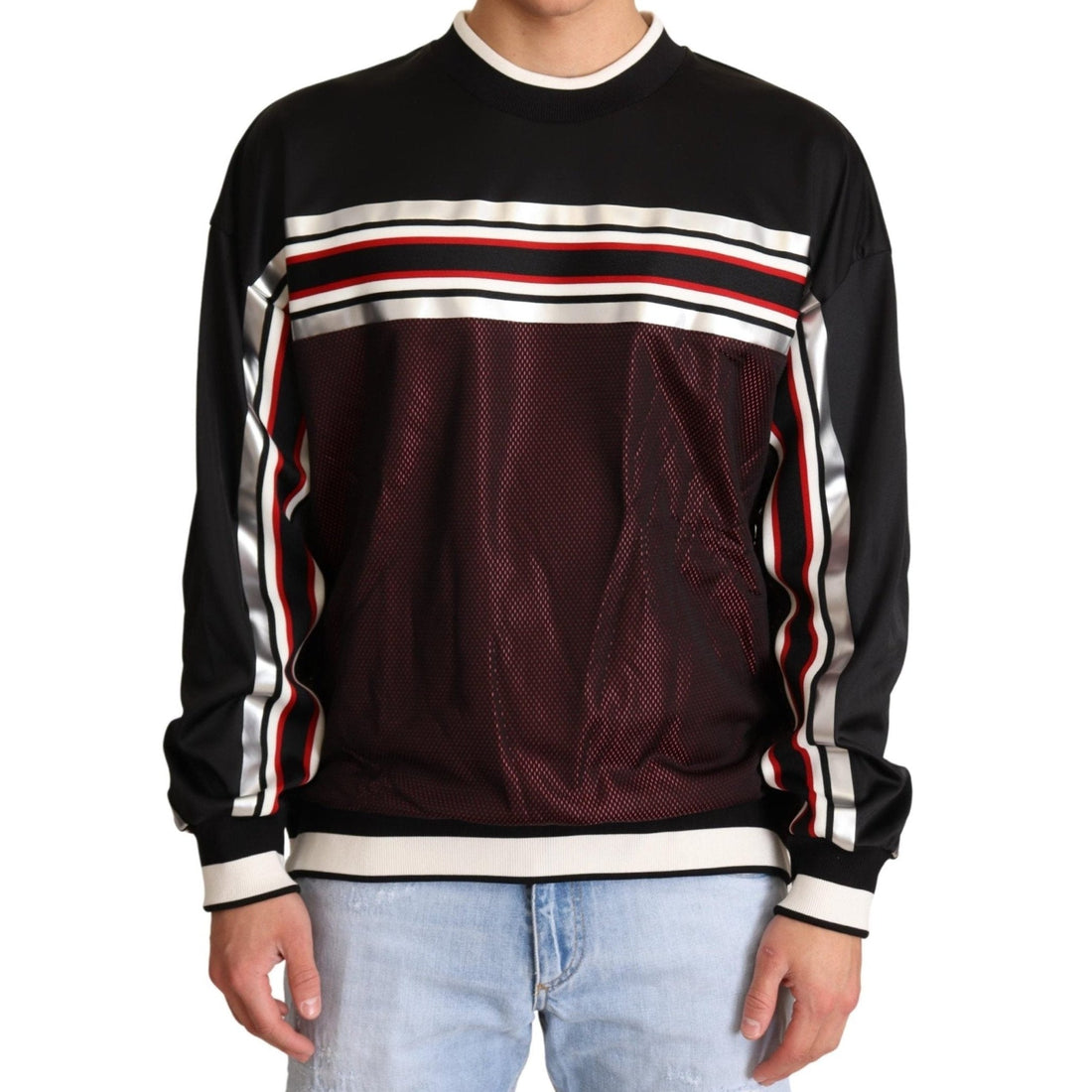 Dolce & Gabbana Black Red Mesh Sport Pullover Crewneck Sweater