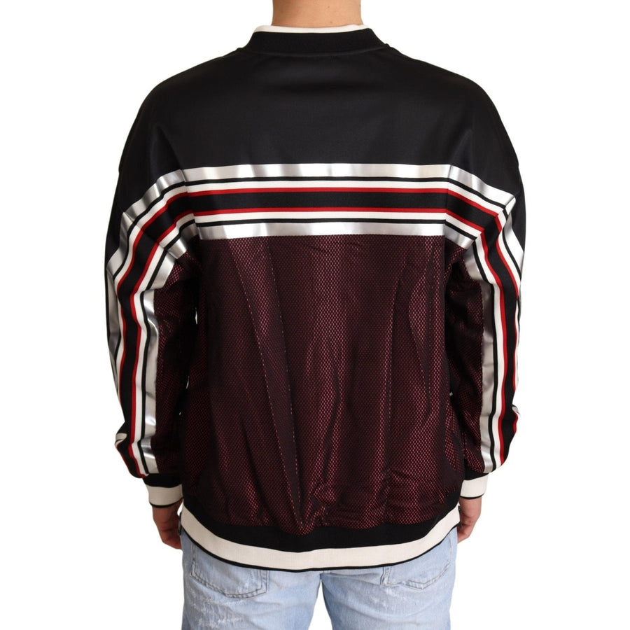 Dolce & Gabbana Black Red Mesh Sport Pullover Crewneck Sweater