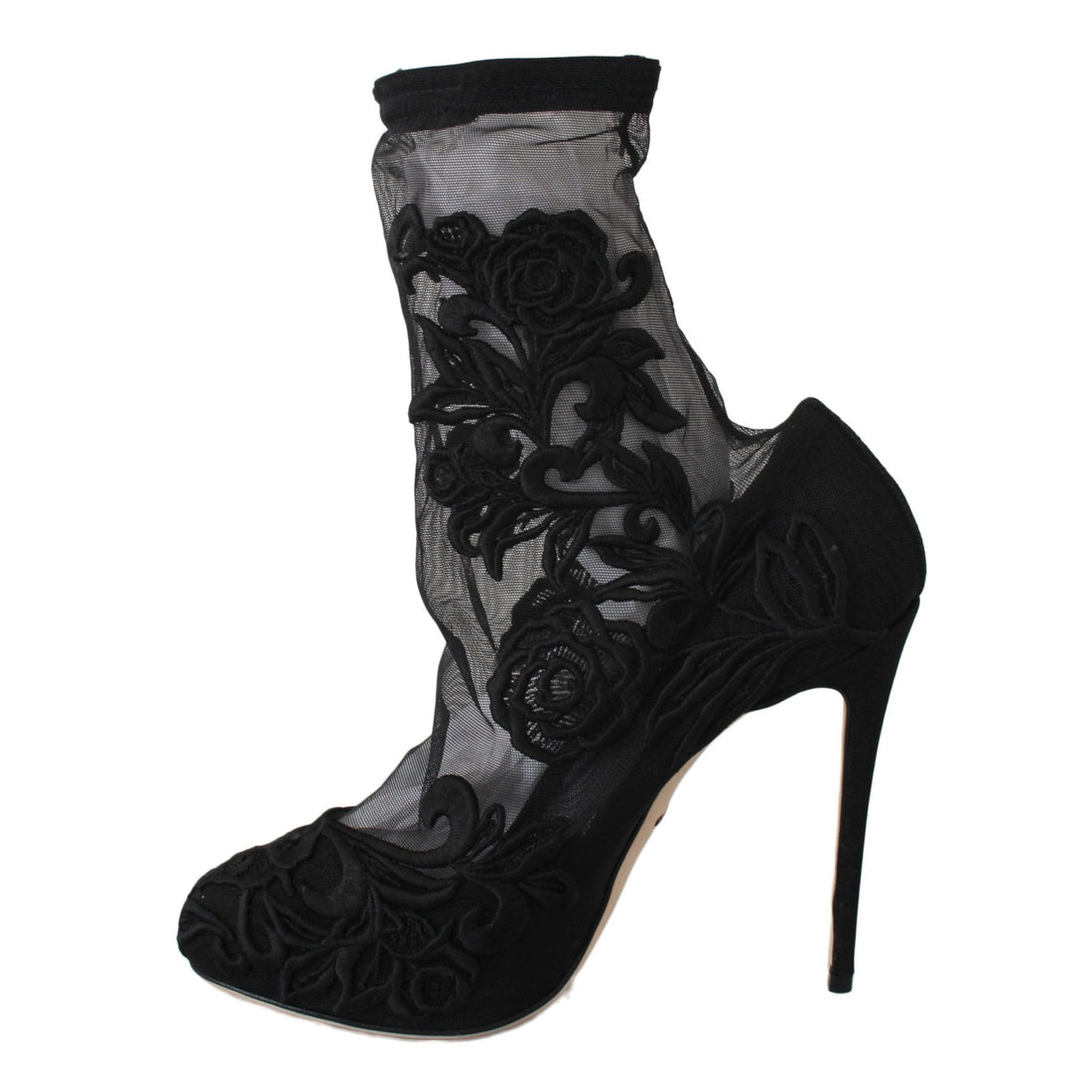 Dolce & Gabbana Black Roses Stilettos Booties Socks Shoes - Paris Deluxe