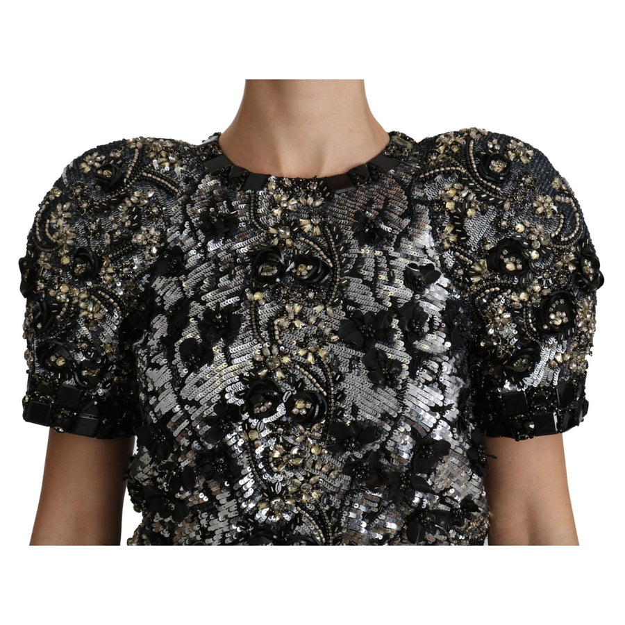 Dolce & Gabbana Black Sequined Crystal Embellished Top Blouse - Paris Deluxe