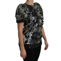 Dolce & Gabbana Black Sequined Crystal Embellished Top Blouse - Paris Deluxe