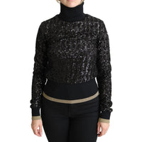 Dolce & Gabbana Black Sequined Knitted Turtle Neck Sweater - Paris Deluxe