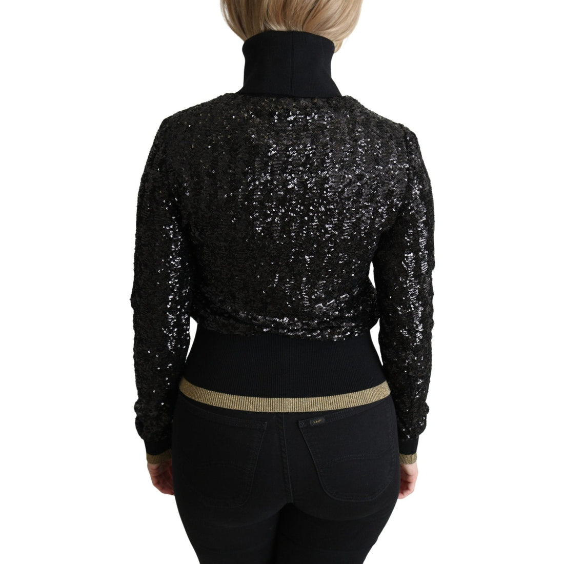 Dolce & Gabbana Black Sequined Knitted Turtle Neck Sweater - Paris Deluxe