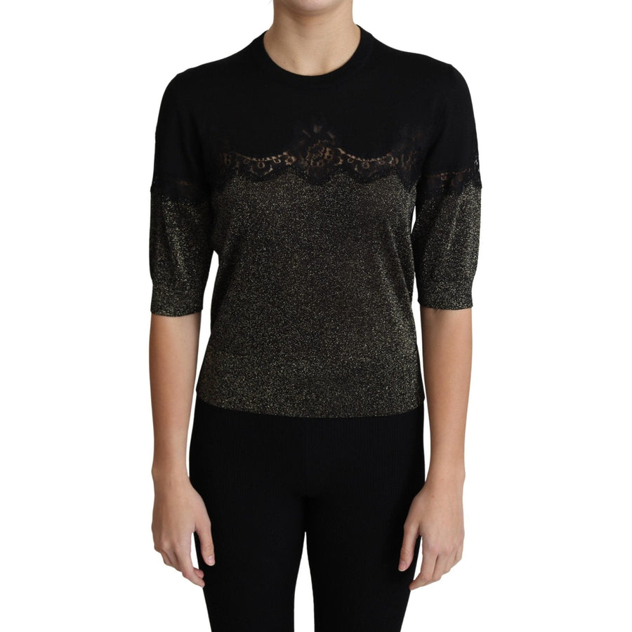 Dolce & Gabbana Black Shiny Lurex Lace Insert Pullover Top