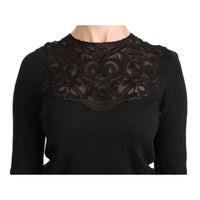 Dolce & Gabbana Black Silk Lace Crew Neck Long Sleeve Blouse - Paris Deluxe
