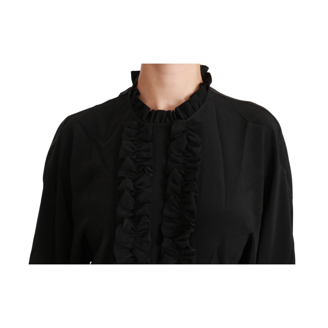 Dolce & Gabbana Black Silk Shirt Ruffled Top Blouse - Paris Deluxe