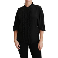 Dolce & Gabbana Black Silk Shirt Ruffled Top Blouse - Paris Deluxe