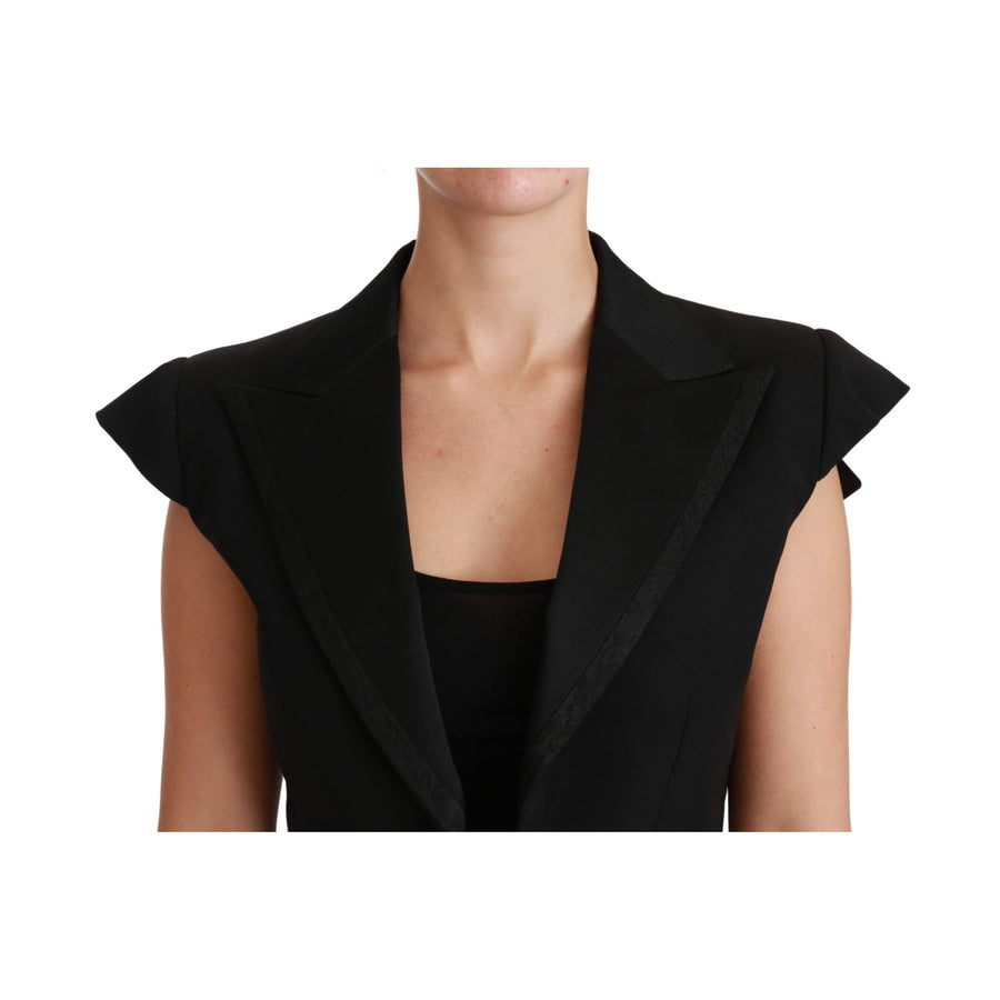 Dolce & Gabbana Black Sleeveless Cropped Blazer Wool Jacket - Paris Deluxe