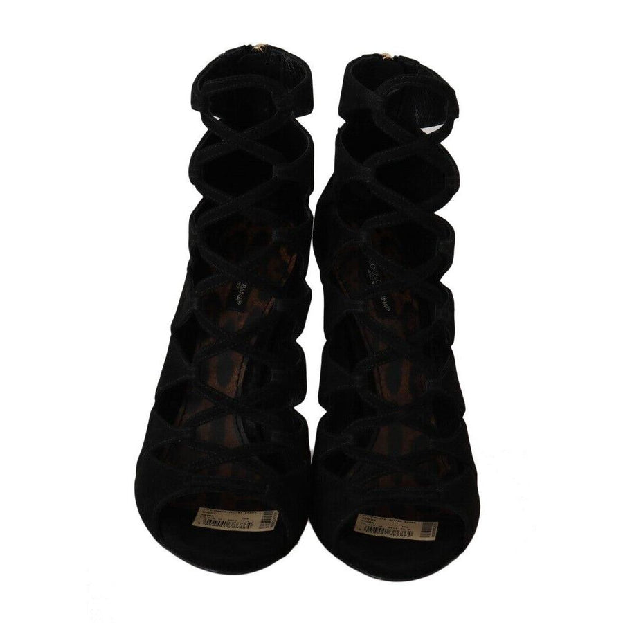 Dolce & Gabbana Black Suede Ankle Strap Sandals Boots Shoes - Paris Deluxe