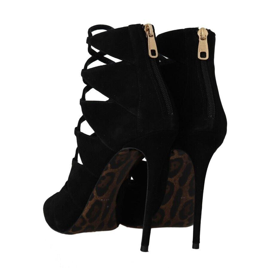 Dolce & Gabbana Black Suede Ankle Strap Sandals Boots Shoes - Paris Deluxe