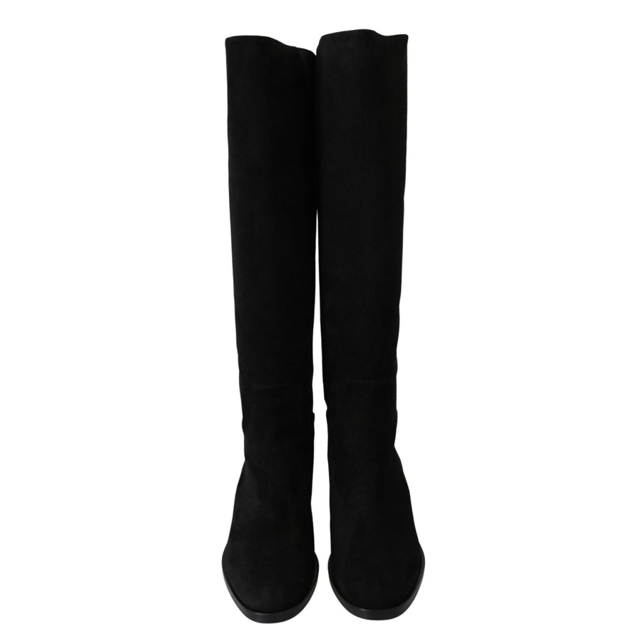 Dolce & Gabbana Black Suede Knee High Flat Boots Shoes - Paris Deluxe