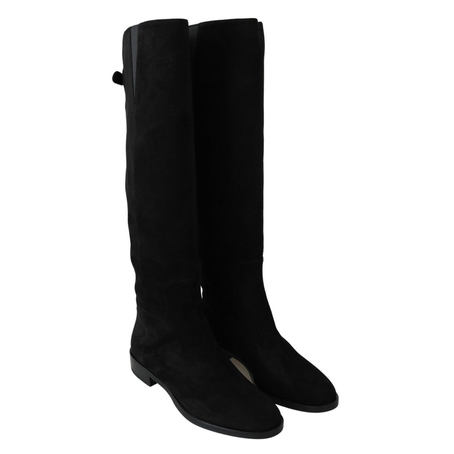 Dolce & Gabbana Black Suede Knee High Flat Boots Shoes - Paris Deluxe