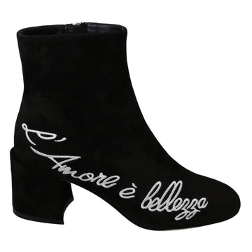 Dolce & Gabbana Black Suede L'Amore E'Bellezza Boots Shoes - Paris Deluxe
