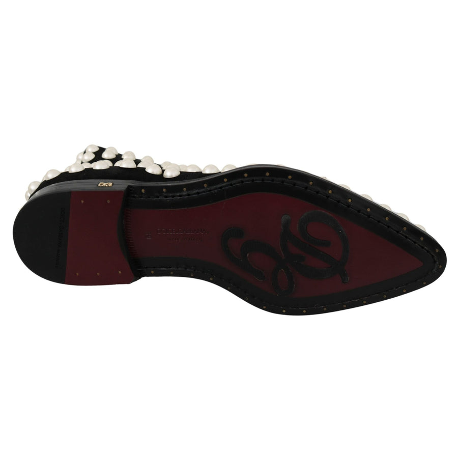 Dolce & Gabbana Black Suede Pearl Studs Boots Shoes - Paris Deluxe
