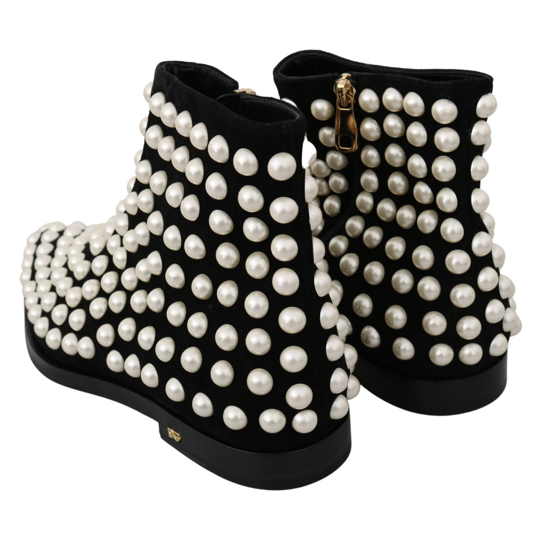 Dolce & Gabbana Black Suede Pearl Studs Boots Shoes - Paris Deluxe