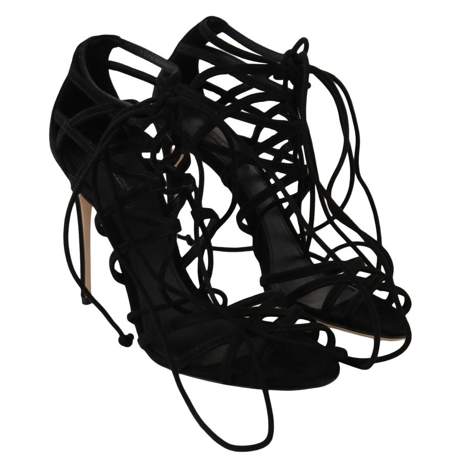 Dolce & Gabbana Black Suede Strap Stilettos Sandals - Paris Deluxe