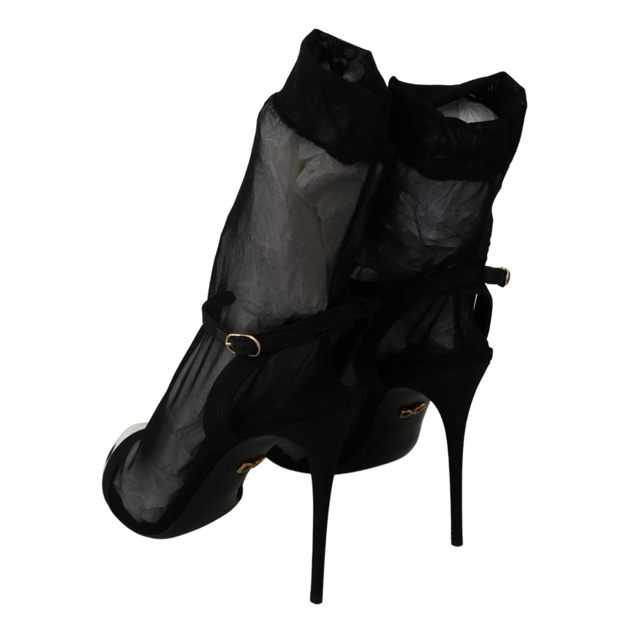 Dolce & Gabbana Black Tulle Stretch Stilettos Sandals Shoes - Paris Deluxe