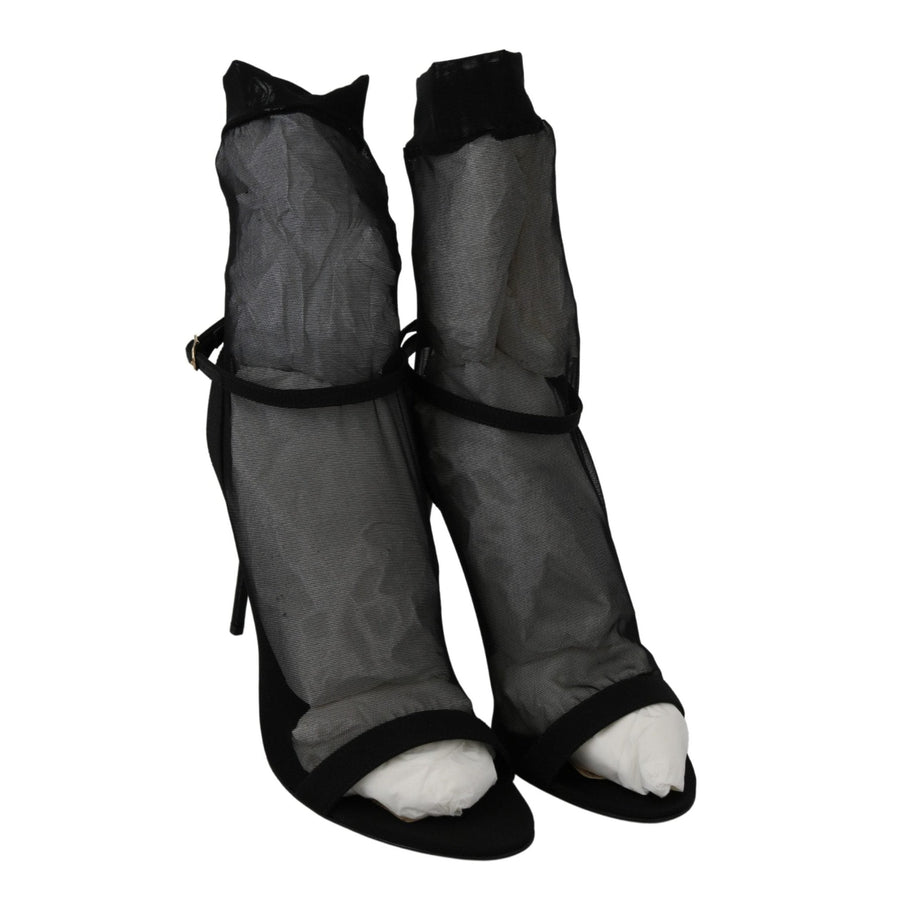 Dolce & Gabbana Black Tulle Stretch Stilettos Sandals Shoes - Paris Deluxe