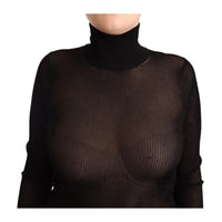 Dolce & Gabbana Black Turtleneck Sheer Pullover Top Sweater - Paris Deluxe