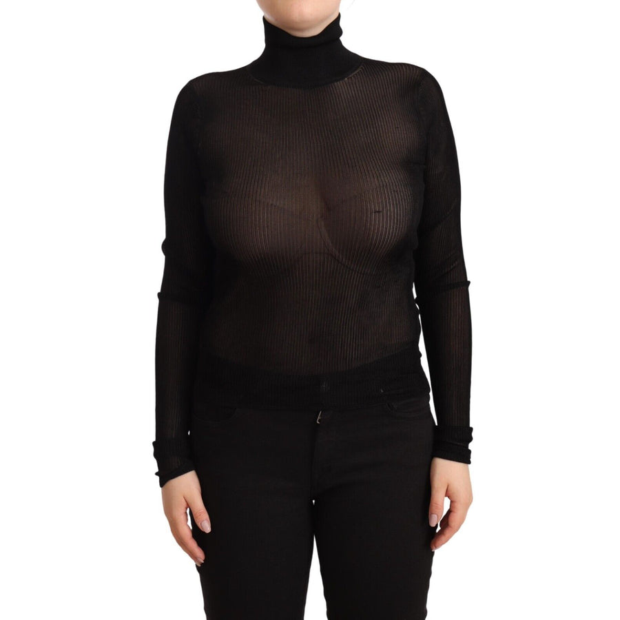 Dolce & Gabbana Black Turtleneck Sheer Pullover Top Sweater - Paris Deluxe