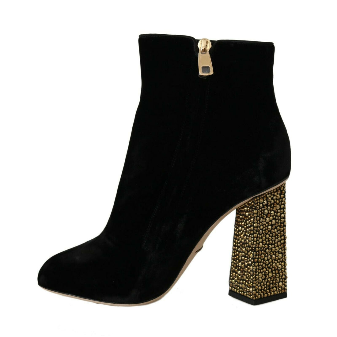 Dolce & Gabbana Black Velvet Crystal Square Heels Shoes - Paris Deluxe