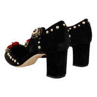 Dolce & Gabbana Black Velvet Roses Ankle Strap Pumps Shoes - Paris Deluxe
