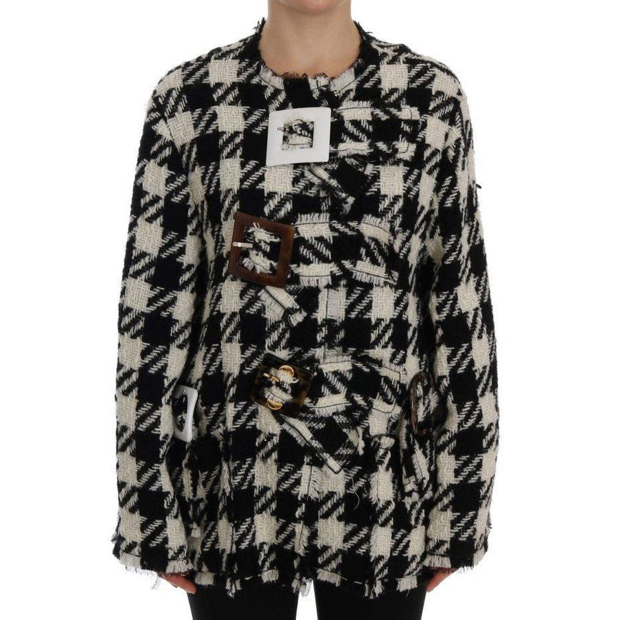 Dolce & Gabbana Black White Wool Knitted Crystal Jacket - Paris Deluxe