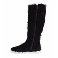Dolce & Gabbana Black Xiangao Lamb Fur Leather Boots - Paris Deluxe
