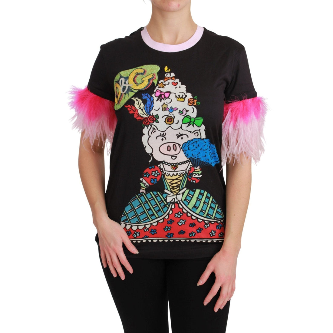 Dolce & Gabbana Black YEAR OF THE PIG Top Cotton T-shirt - Paris Deluxe