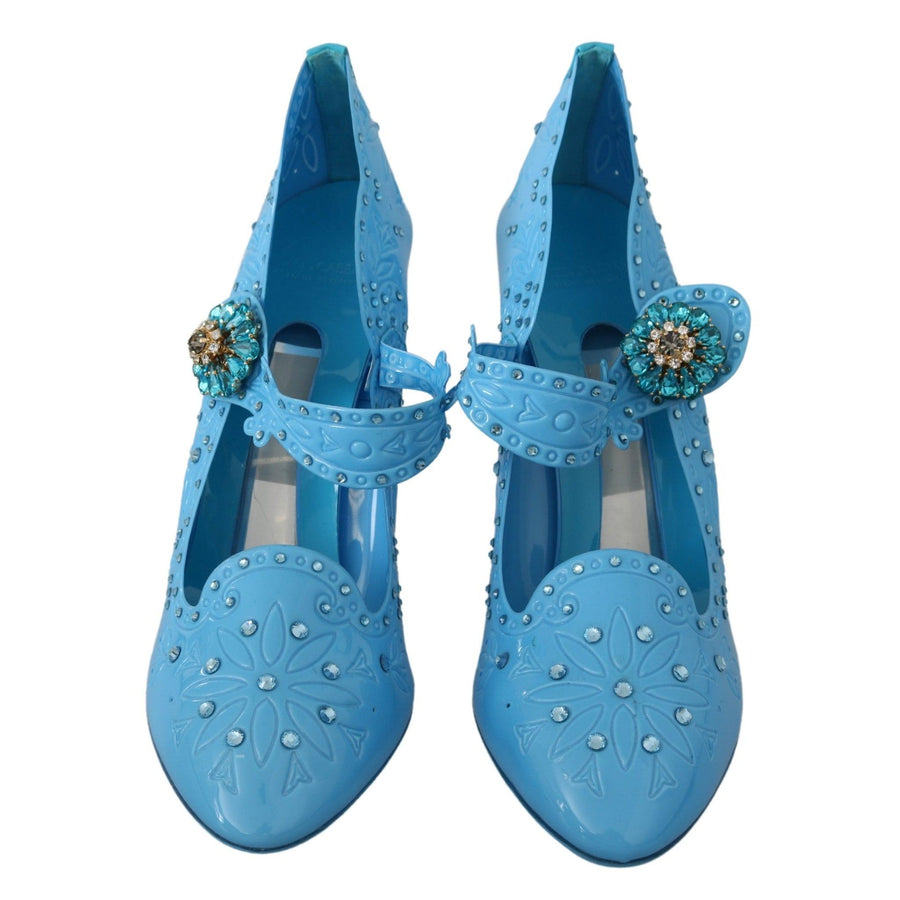 Dolce & Gabbana Blue Floral Crystal CINDERELLA Heels Shoes - Paris Deluxe