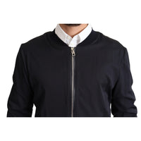 Dolce & Gabbana Blue Silk Coat Short Bomber Men Jacket - Paris Deluxe