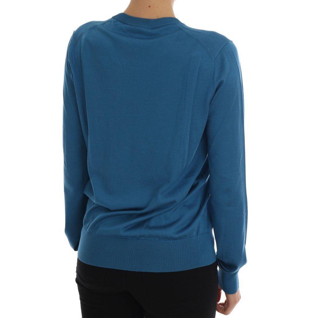 Dolce & Gabbana Blue Silk Love is Pullover Sweater - Paris Deluxe