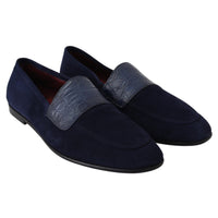 Dolce & Gabbana Blue Suede Caiman Loafers Slippers Shoes - Paris Deluxe