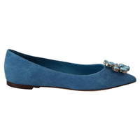Dolce & Gabbana Blue Suede Crystals Loafers Flats Shoes