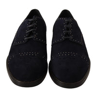 Dolce & Gabbana Blue Suede Leather Derby Studded Shoes - Paris Deluxe