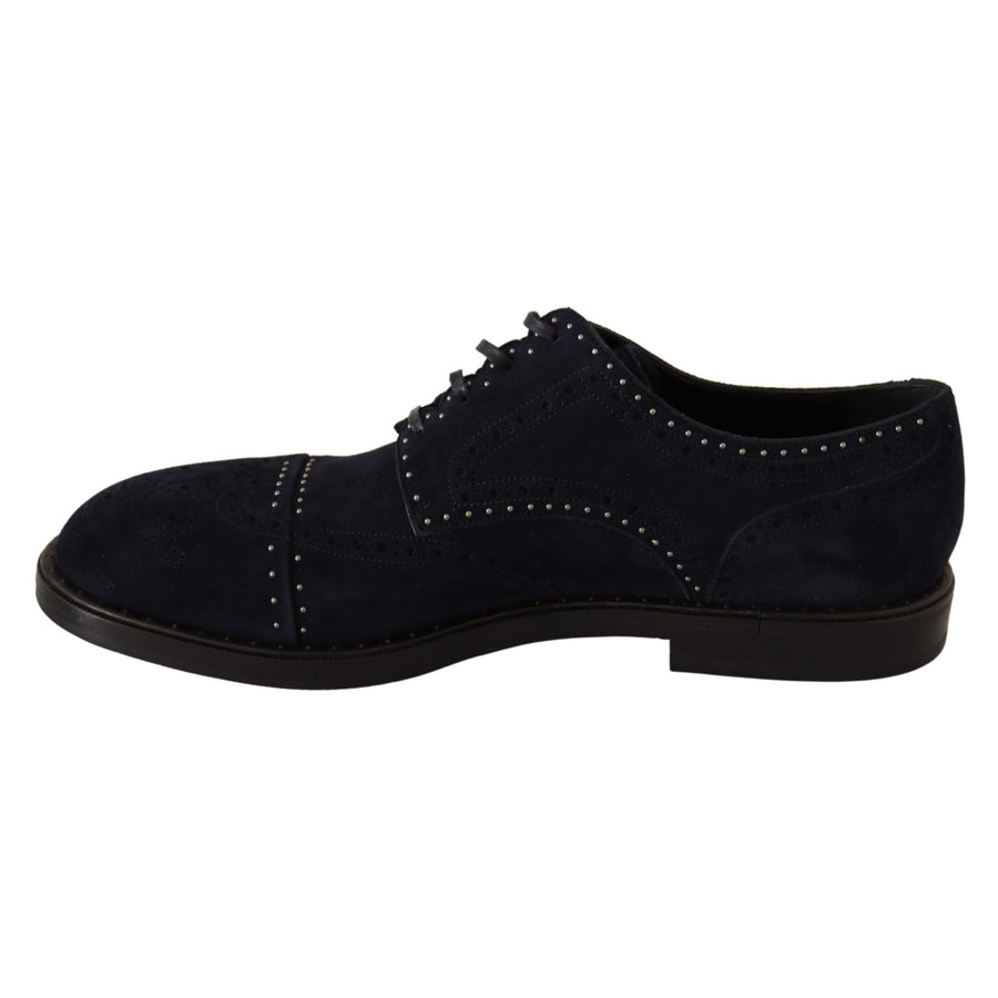 Dolce & Gabbana Blue Suede Leather Derby Studded Shoes - Paris Deluxe