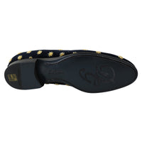 Dolce & Gabbana Blue Velvet Crown Slippers Loafers Shoes