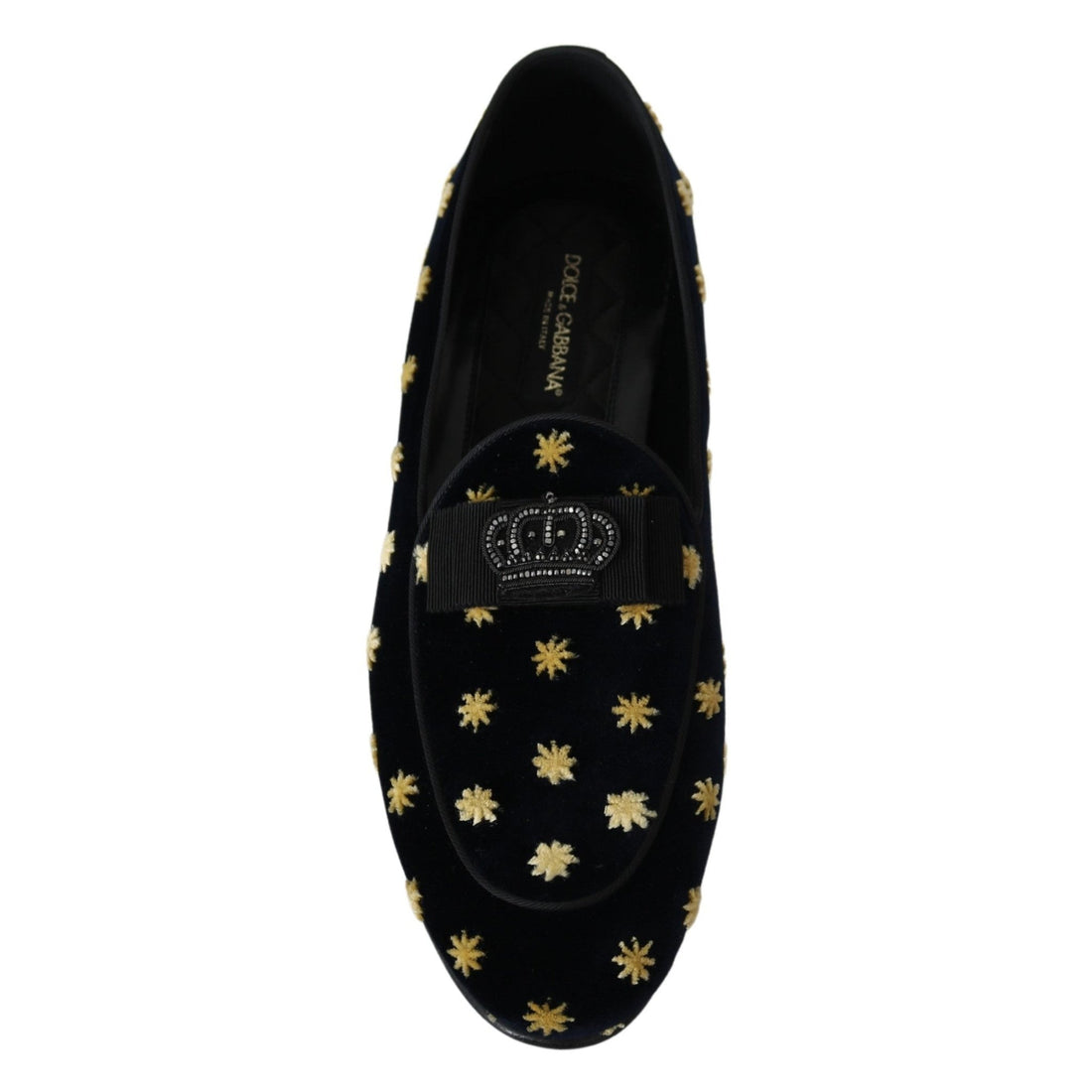 Dolce & Gabbana Blue Velvet Crown Slippers Loafers Shoes