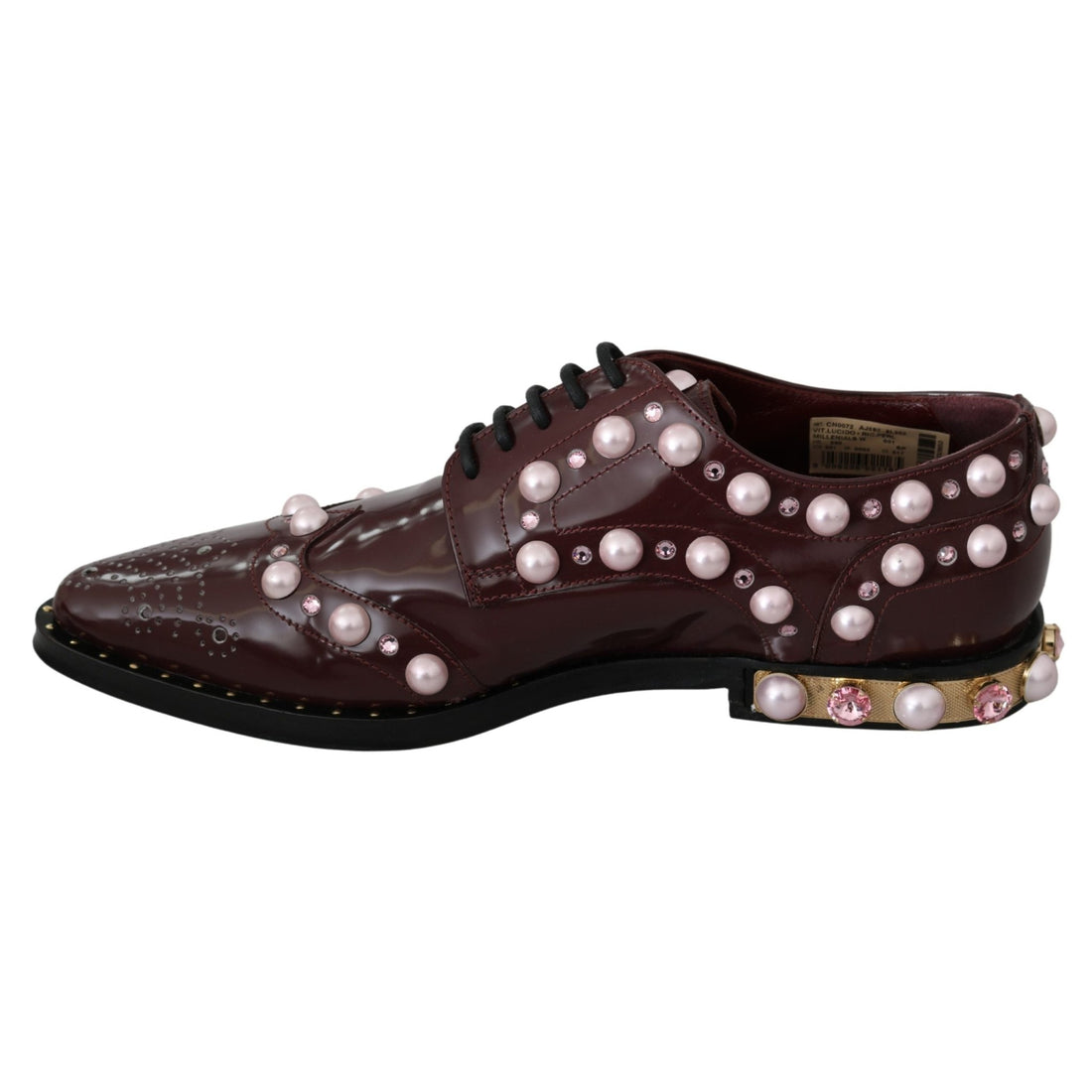 Dolce & Gabbana Bordeaux Leather Crystal Pearls Formal Shoes - Paris Deluxe