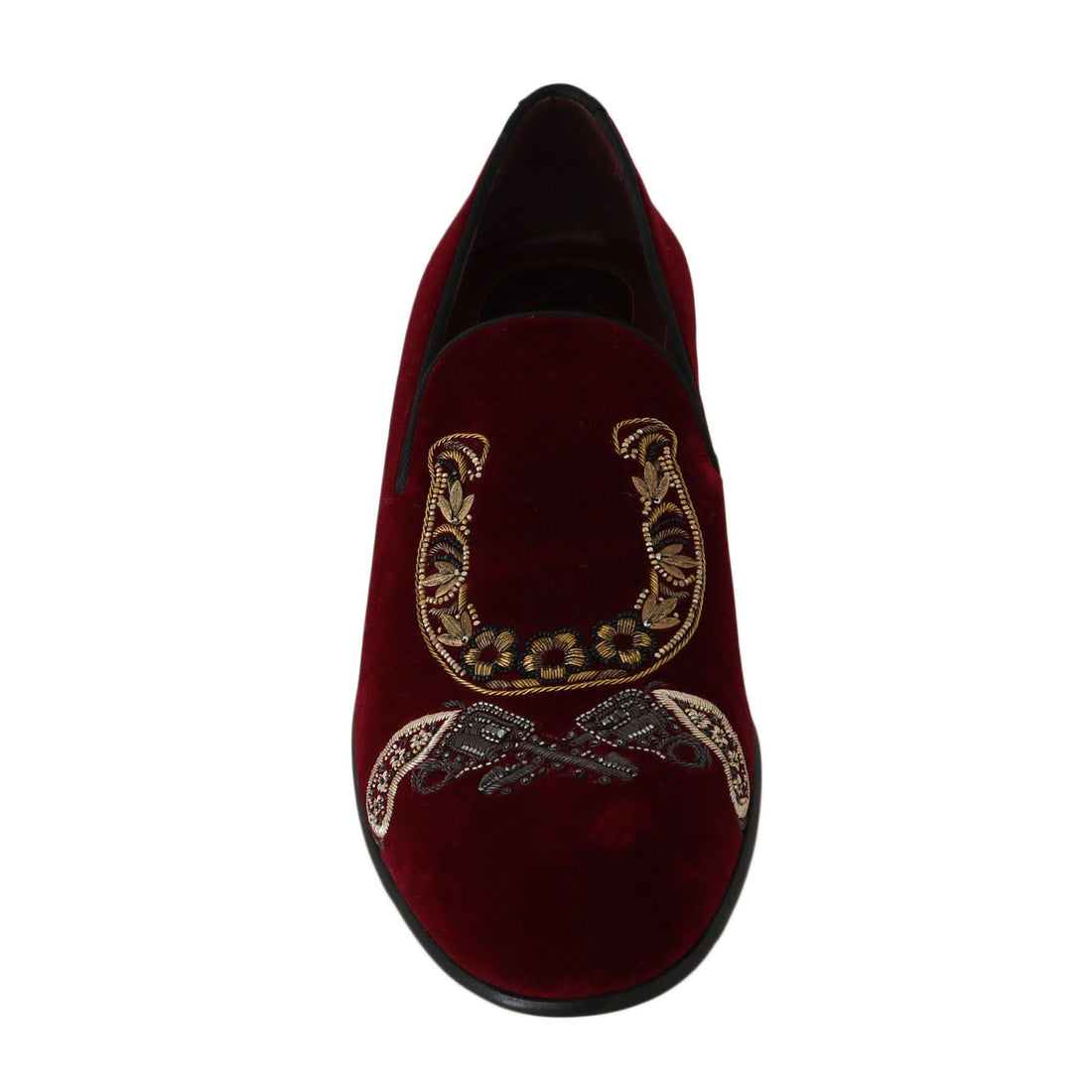 Dolce & Gabbana Bordeaux Velvet Loafers Gun Horseshoe Shoes - Paris Deluxe