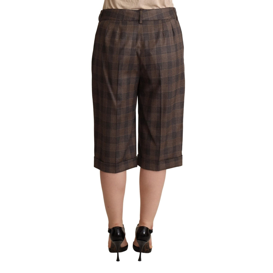 Dolce & Gabbana Brown Checkered Wool Bermuda Mid Waist Shorts - Paris Deluxe