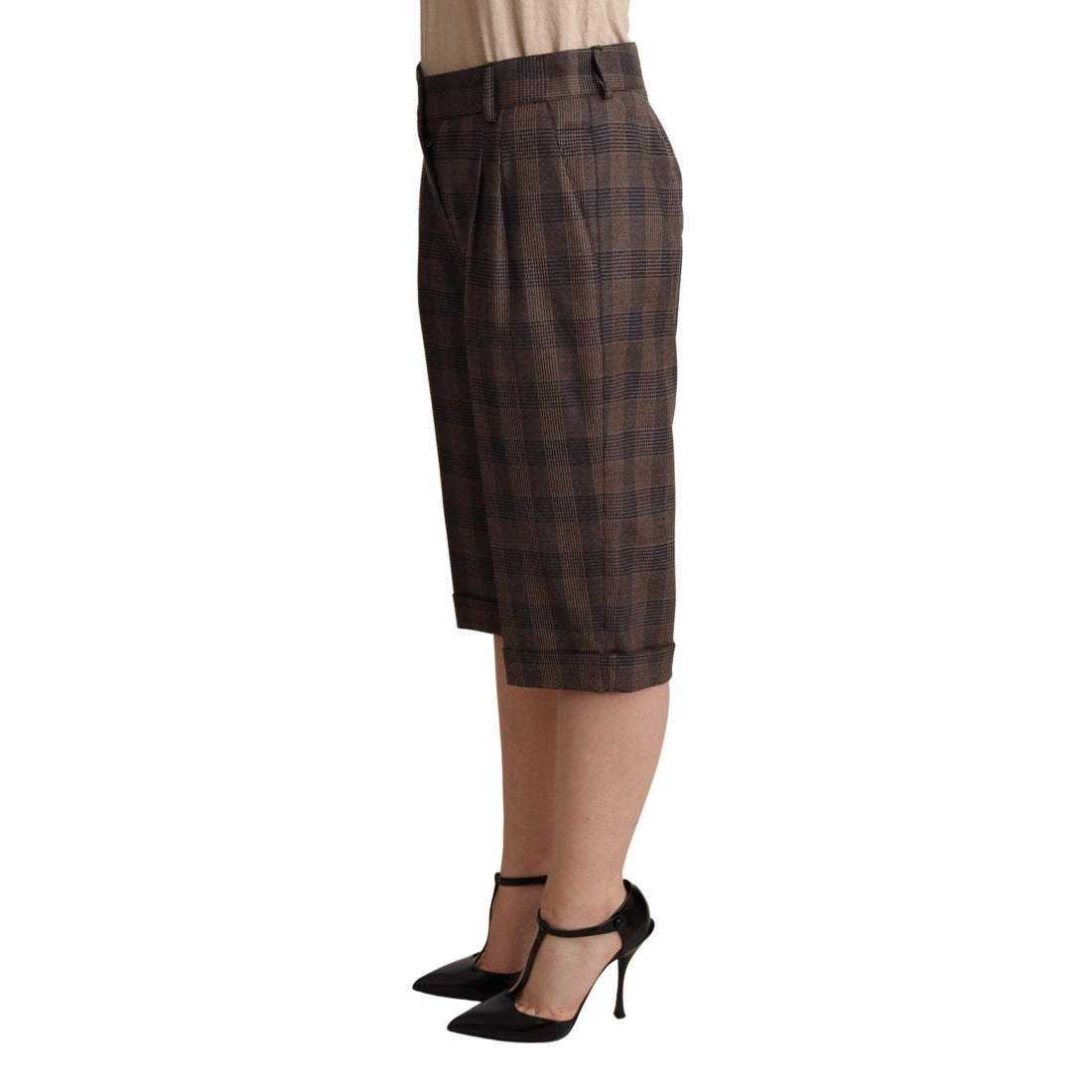 Dolce & Gabbana Brown Checkered Wool Bermuda Mid Waist Shorts - Paris Deluxe