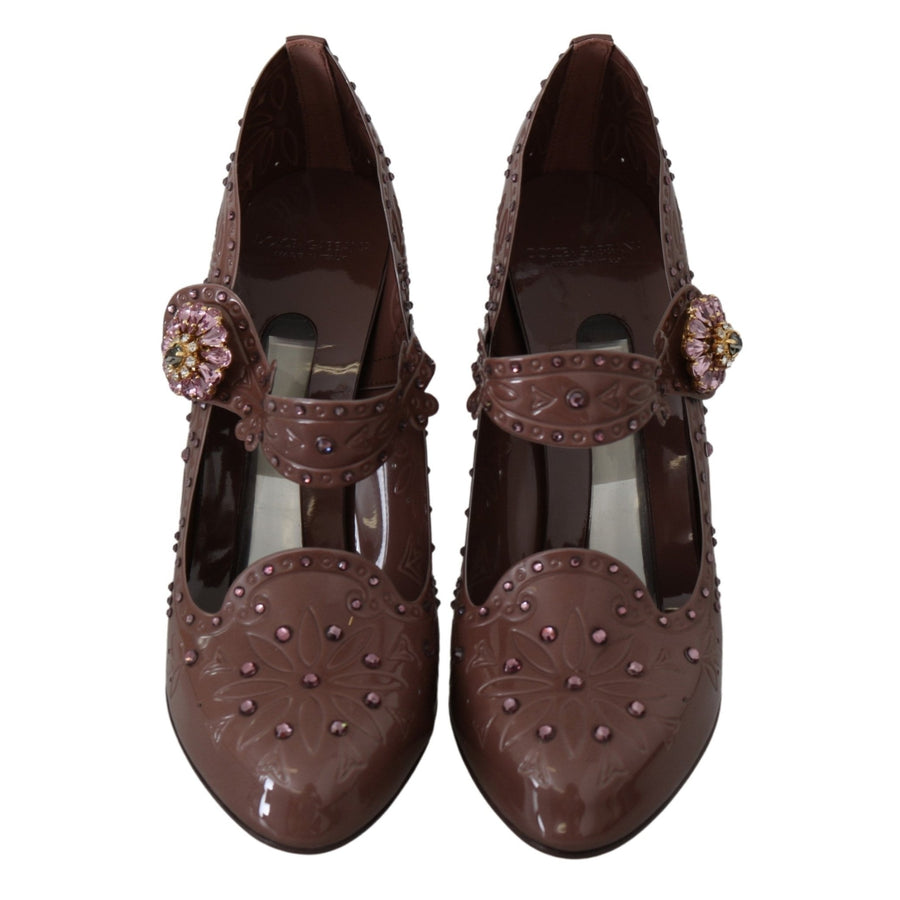 Dolce & Gabbana Brown Floral Crystal CINDERELLA Heels Shoes - Paris Deluxe