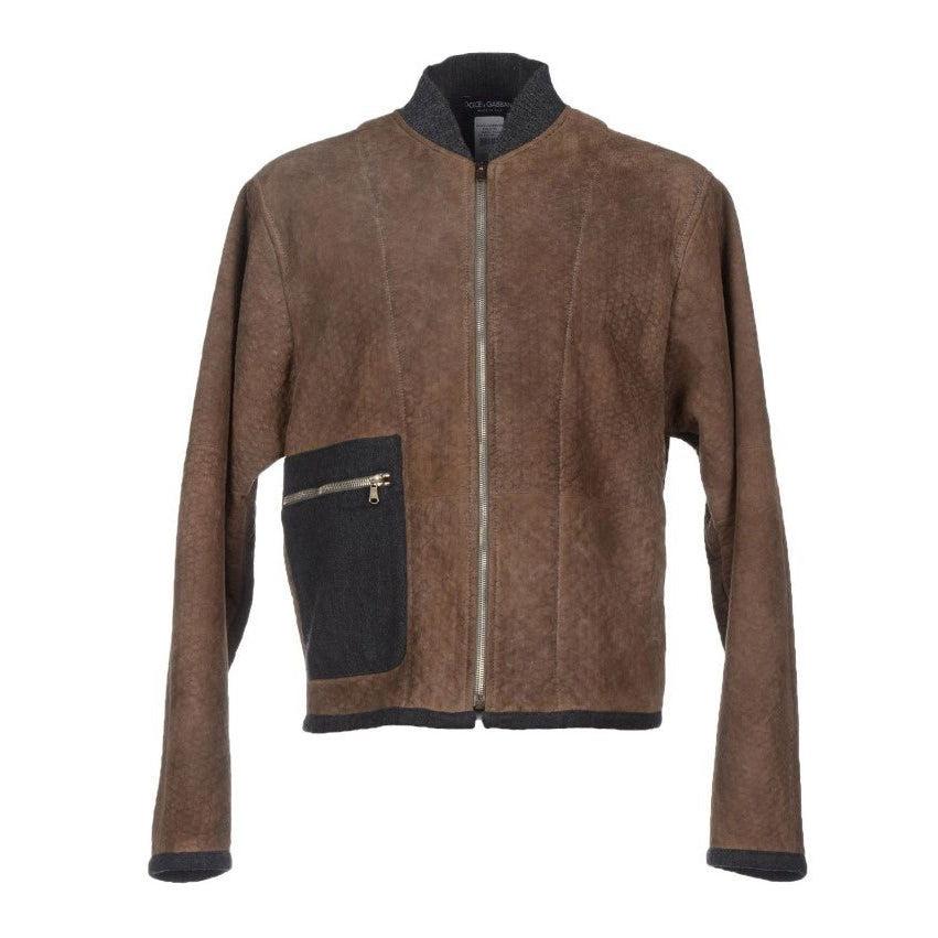 Dolce & Gabbana Brown Gray Leather Jacket Coat - Paris Deluxe