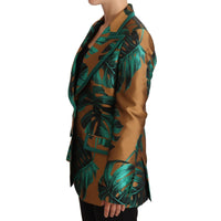 Dolce & Gabbana Brown Green Leaf Jacquard Coat Jacket - Paris Deluxe