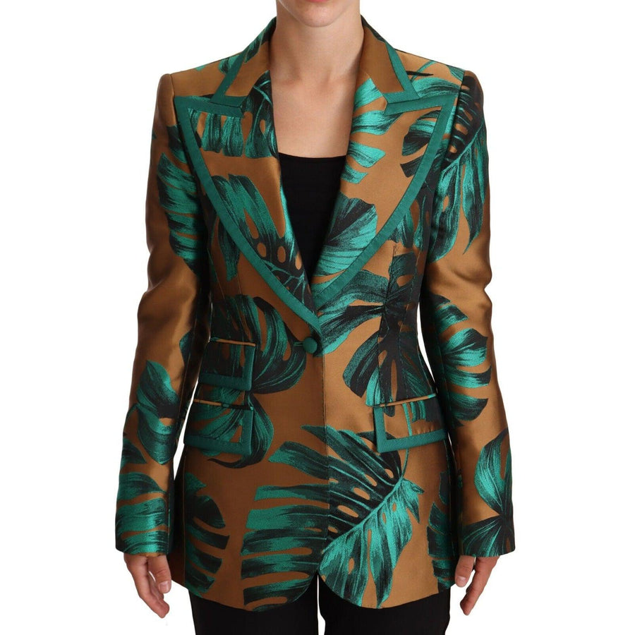 Dolce & Gabbana Brown Green Leaf Jacquard Coat Jacket - Paris Deluxe